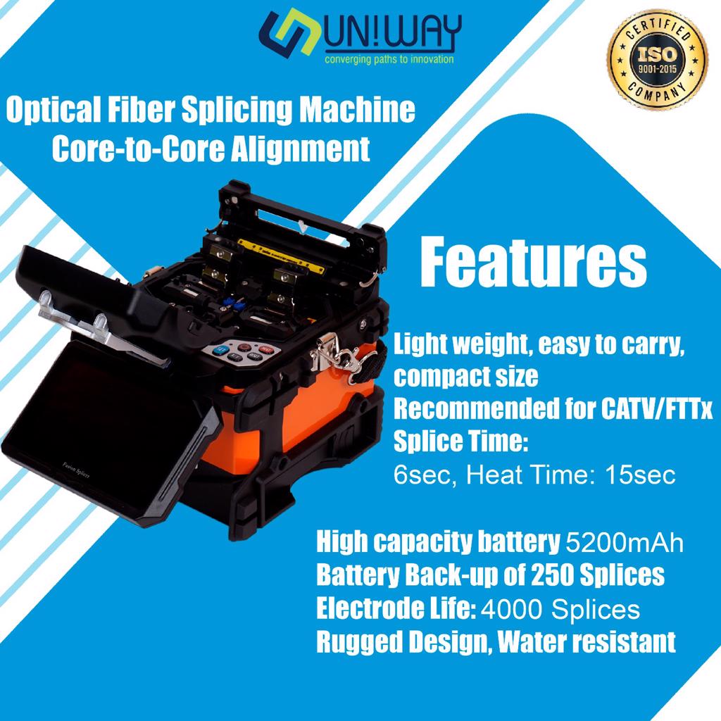 Product image - Introducing the Next Gen Fusion Splicer UW55H:

Core alignment system for precise splicing
Compact size with advanced technology
Convenient clamps for easy operation
Bright outdoor display for optimal visibility
Water and dust resistant for durability
Lightweight and portable design
Recommended for CATV/FTTx applications

Contact Uniway Infocom at +91-11-42470111
 or visit www.unwayinfo.com for booking. 